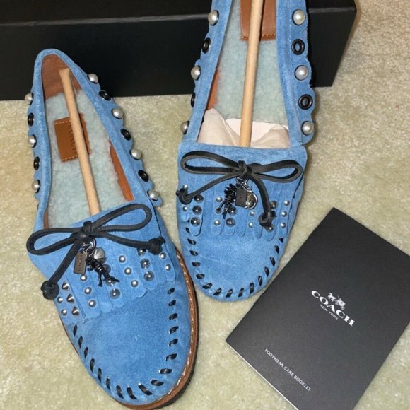 NEW COACH Roccasin Slipon Sued Chambray Flats - Picture 1 of 9